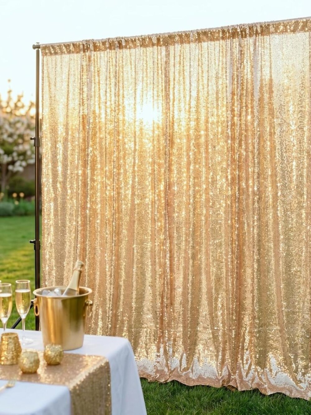 Photobooth Backdrop 4FTx7FT Light Gold Sequin Fabric